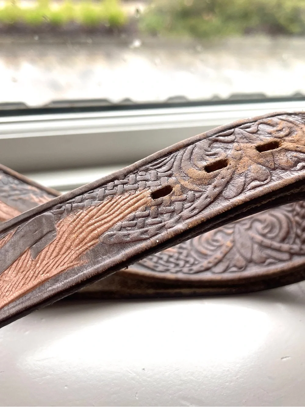 FOE Men’s Western Belt size 38 Brown Leather Belt with Brass Buckle